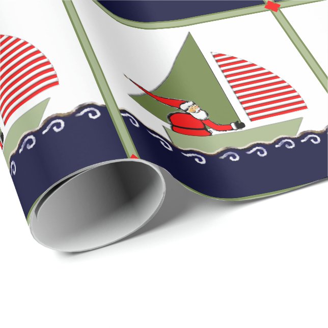 Papier Cadeau Bateau à voile Noël Cadeau de Noël (Coin rond)