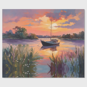 Papier Cadeau Bateau à voile Sunrise Watercolor Art
