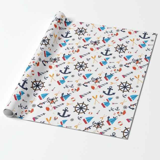 Papier Cadeau Bateau amusant Ahoy Voile Nautique phare Cadeau (Déroulé)