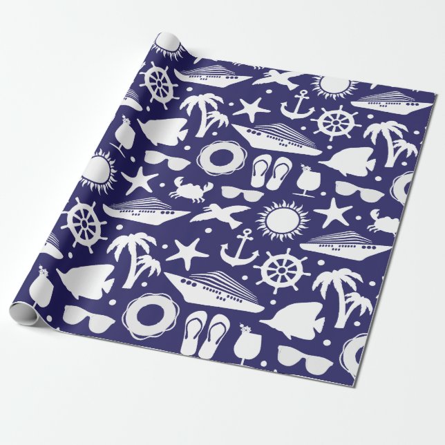 Papier Cadeau Bateau de croisière modèle marine bleu et blanc (Déroulé)