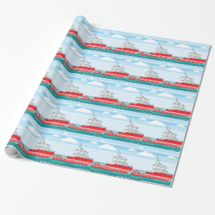 Papier Cadeau Bateau de la garde côtière avec l'hélicoptère