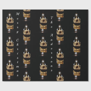 Papier Cadeau Bateau De Noël Aux Lumières D'Or