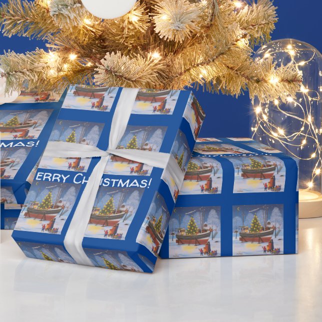 Papier Cadeau Bateau de Noël en Neige  (Vacances)