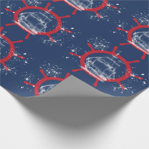 Papier Cadeau Bateau marin bleu marine