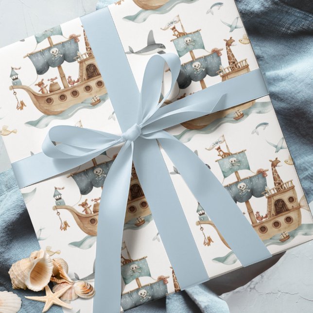 Papier Cadeau Bateau pirate avec Animaux Fête des enfants (Créateur téléchargé)