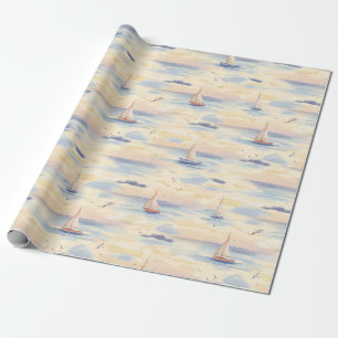Papier Cadeau Bateaux à voile de rêve Motif d'aquarelle de l'océ