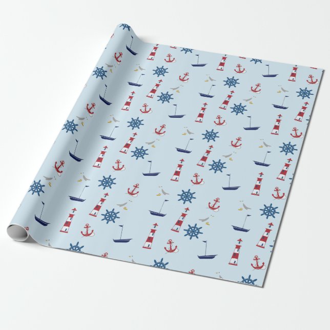 Papier Cadeau Bateaux à voile Phare nautique Bateaux à voile Océ (Déroulé)