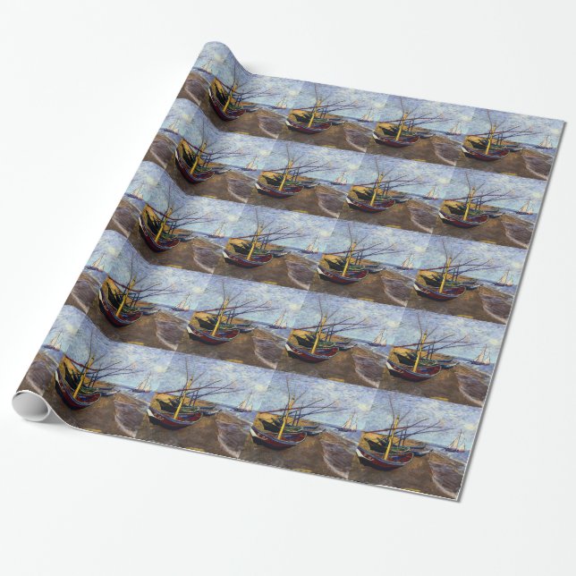 Papier Cadeau Bateaux de pêche sur la plage (Déroulé)