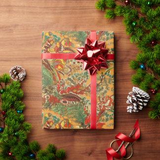 Papier Cadeau Batik indonésien style balinais jaune orange