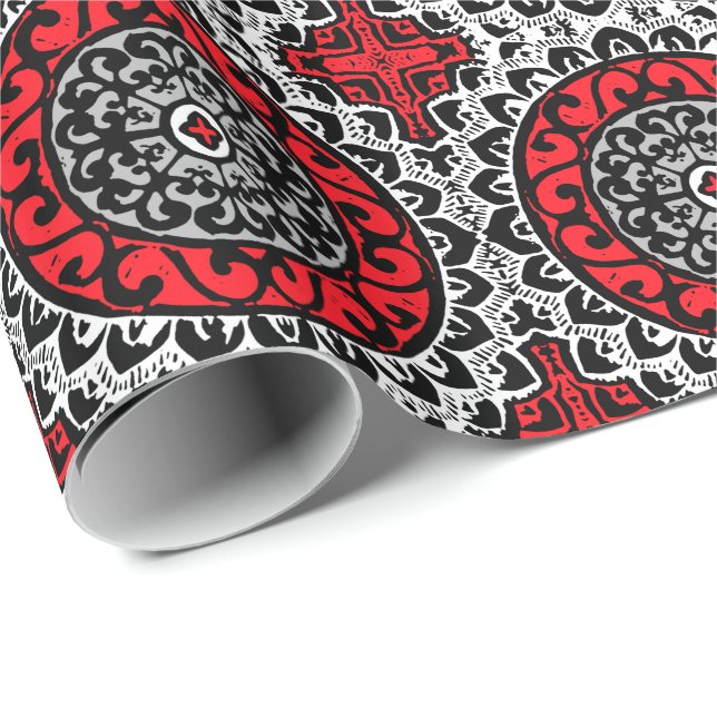 Papier Cadeau Batik, rouge, noir et blanc du sud-ouest de (Coin rond)