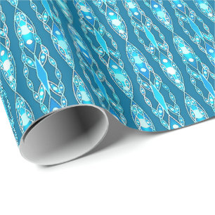 Papier Cadeau Batik tribal - bleu d'océan et Aqua