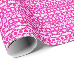 Papier Cadeau Batik tribal - fuchsia, magenta, orchidée et blanc