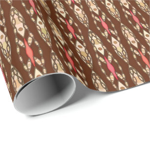 Papier Cadeau Batik Tribal - Marron, Brun et Corail