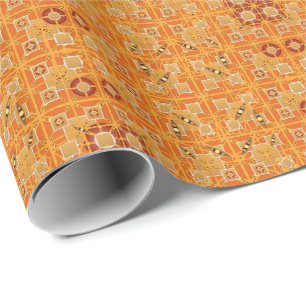 Papier Cadeau Batik tribal - nuances d'ambre et de brun