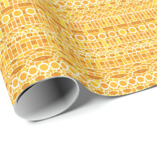 Papier Cadeau Batik tribal - or moutarde et orange