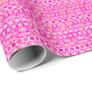 Papier Cadeau Batik tribal - rose fuchsia, magenta et corail