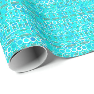 Papier Cadeau Batik tribal - turquoise, aqua et gris