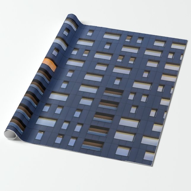 Papier Cadeau Bâtiment en béton bleu et blanc (Déroulé)
