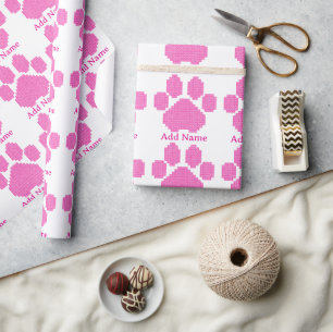 Papier Cadeau Bâtiment rose Blocs Chien Empreinte de patte Nom p
