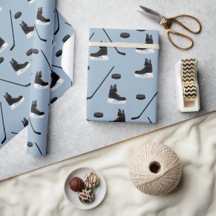 Papier Cadeau Bâton de hockey sur glace bleu poussiéreux, Motif 