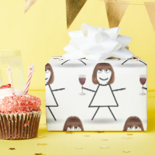 Papier Cadeau Bâton fille avec vin rouge