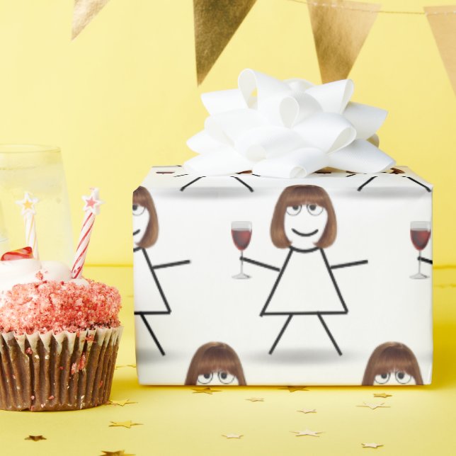 Papier Cadeau Bâton fille avec vin rouge (Fête d'anniversaire)