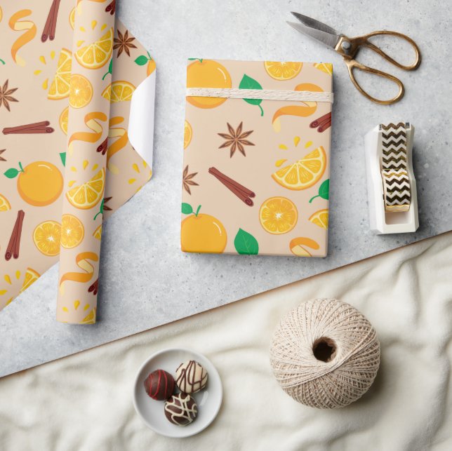 Papier Cadeau Bâtons de cannelle, Oranges, Star Anise Automne sa (Artisanat)