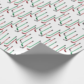 Papier Cadeau Bâtons de hockey rouge et vert de Noël