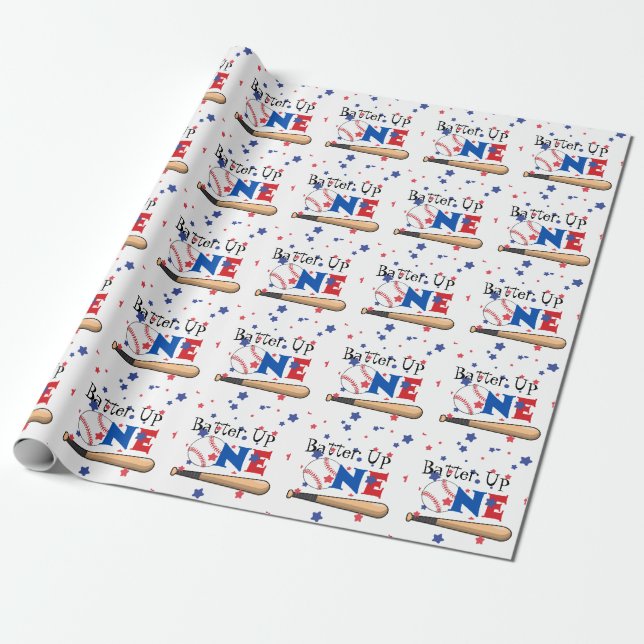 Papier Cadeau Batter le Baseball Premier Anniversaire Papier d'e (Déroulé)