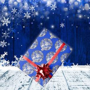 Papier Cadeau Bauble d'argent pour Noël bleu  