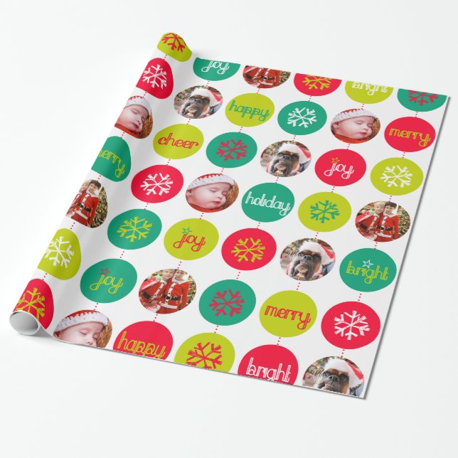 Papier Cadeau Bauble red green white pattern (Déroulé)
