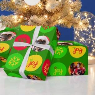 Papier Cadeau Bauble rouge vert jaune motif photo de Noël