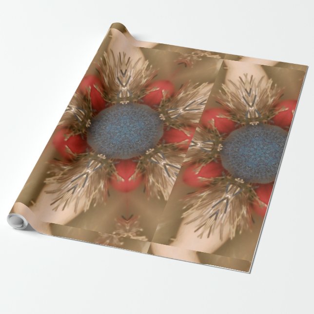 Papier Cadeau Baubles de décoration de Noël rouge bleu (Déroulé)