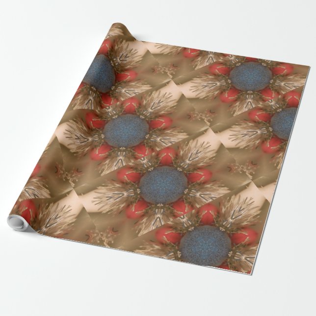 Papier Cadeau Baubles de décoration de Noël rouge bleu (Déroulé)
