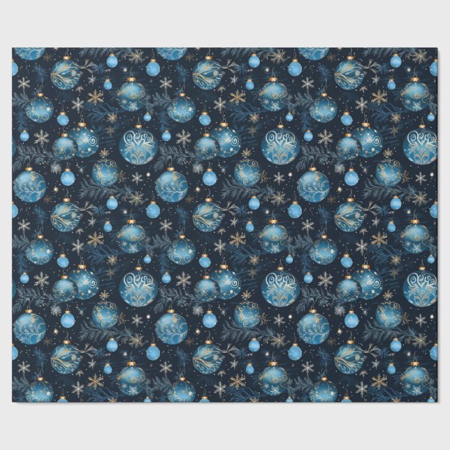 Papier Cadeau Baubles de Noël bleu complexe (Couture)