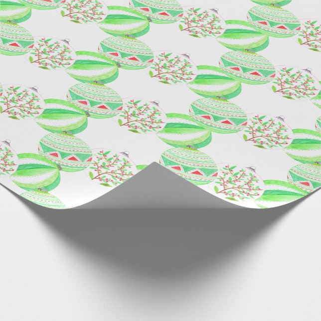 Papier Cadeau Baubles de Noël verts et rouges (Coin)