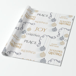 Papier Cadeau Baubles de vacances minimaux Noir et Or