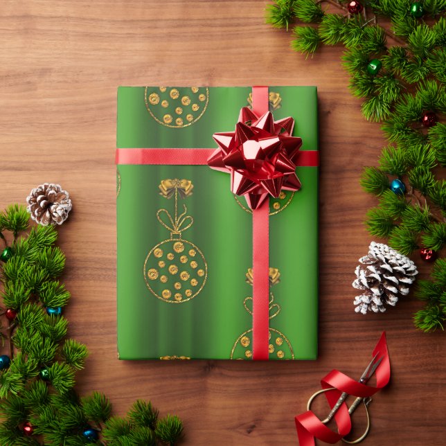 Papier Cadeau Baubles d'or pour Noël vert (Cadeau de vacances)