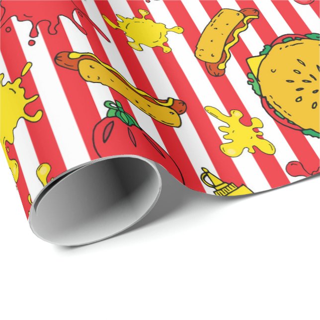 Papier Cadeau BBQ Burger Hot Dog Grill Out Barbecue Party (Coin rond)