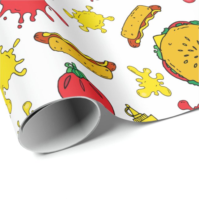 Papier Cadeau BBQ Burgers été Hot Dogs Grill Party Barbeque (Coin rond)