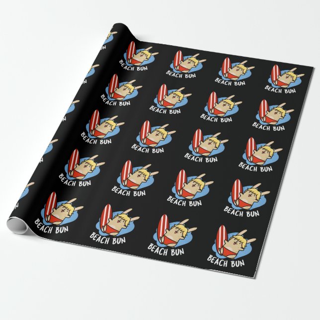 Papier Cadeau Beach Bun Funny Bunny Pun Dark BG (Déroulé)