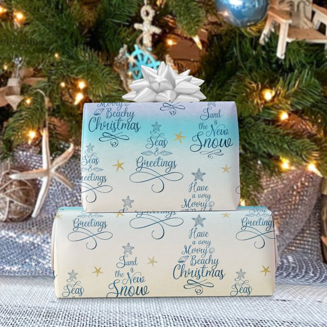 Papier Cadeau Beach Holiday Sayes Motif de Noël côtier (Créateur téléchargé)