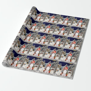 Papier Cadeau Beagle chien assis dans la neige Casquette de Noël