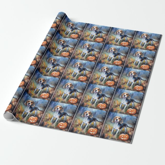 Papier Cadeau Beagle d'Halloween avec peur Citrouille (Déroulé)