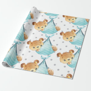 Papier Cadeau Bear Cub Cute Nursery Baby Boy Gift New Born