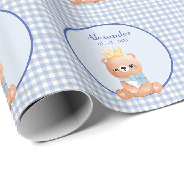 Papier Cadeau Bear Cub Personnalisé Garçons Anniversaire (Coin rond)