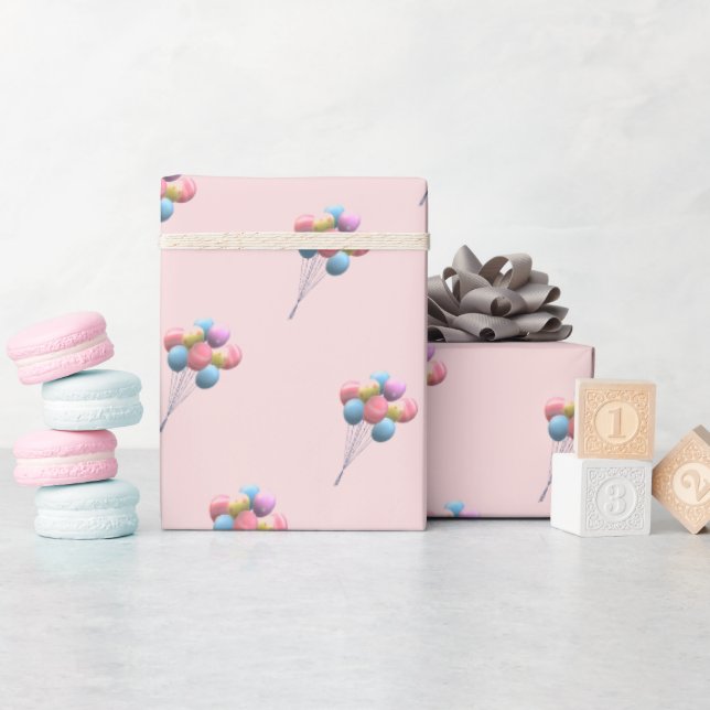 Papier Cadeau Bear mignonne et Ballons fille (Baby Shower)