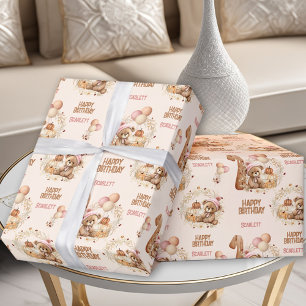 Papier Cadeau Béary premier anniversaire automne ours fille 1er