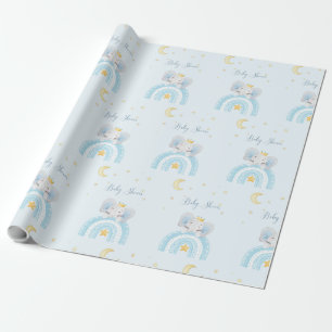 Papier Cadeau Beau baby shower bleu éléphant