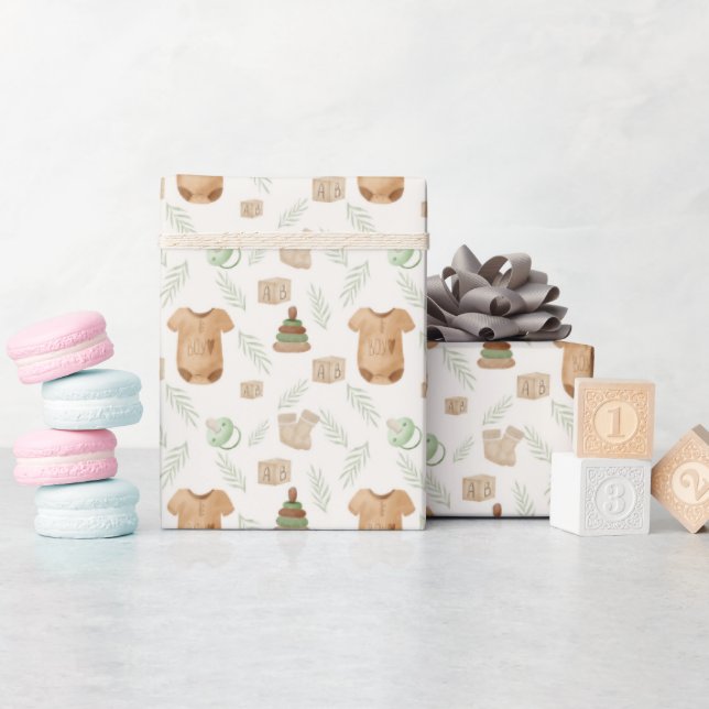 Papier Cadeau Beau Baby shower d'aquarelle papier d'enveloppemen (Baby Shower)